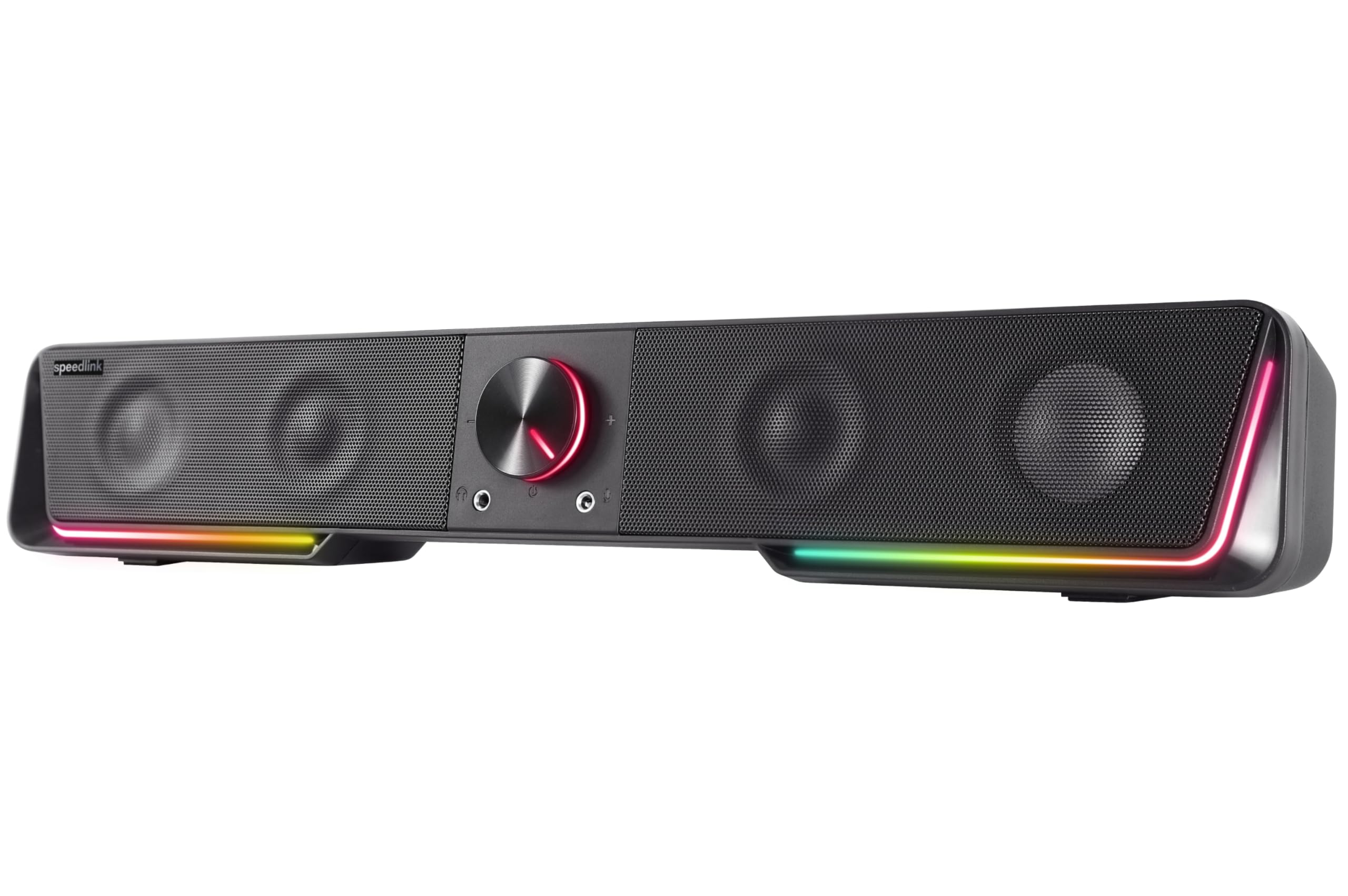 Speedlink Gravity RGB Stereo Soundbar – PC Lautsprecher mit Bluetooth Verbindung für Smartphone/Tablet und 3,5mm Klinke, RGB Beleuchtung, Kopfhörer- und Mic-Anschluss, schwarz