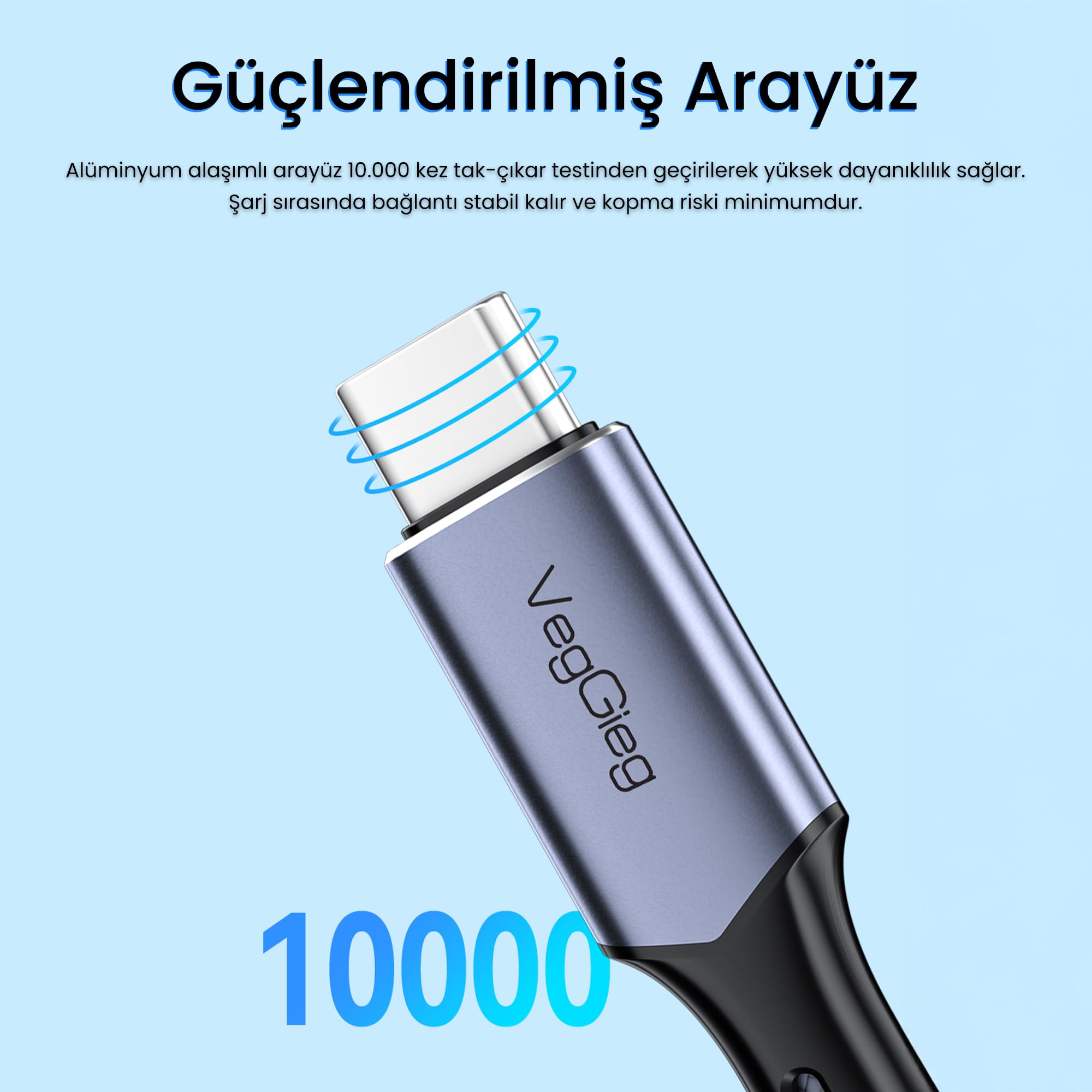 Veggieg 100W 5A E-Mark Çipli PD Type-C to Type-C Hızlı Şarj ve Data Kablosu 1.2 Metre