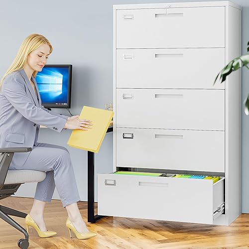 Vista 72 de Archivador de 3 cajones, archivador móvil totalmente ensamblado con cerradura para oficina en casa, caninete de metal con ruedas, cabina de tres