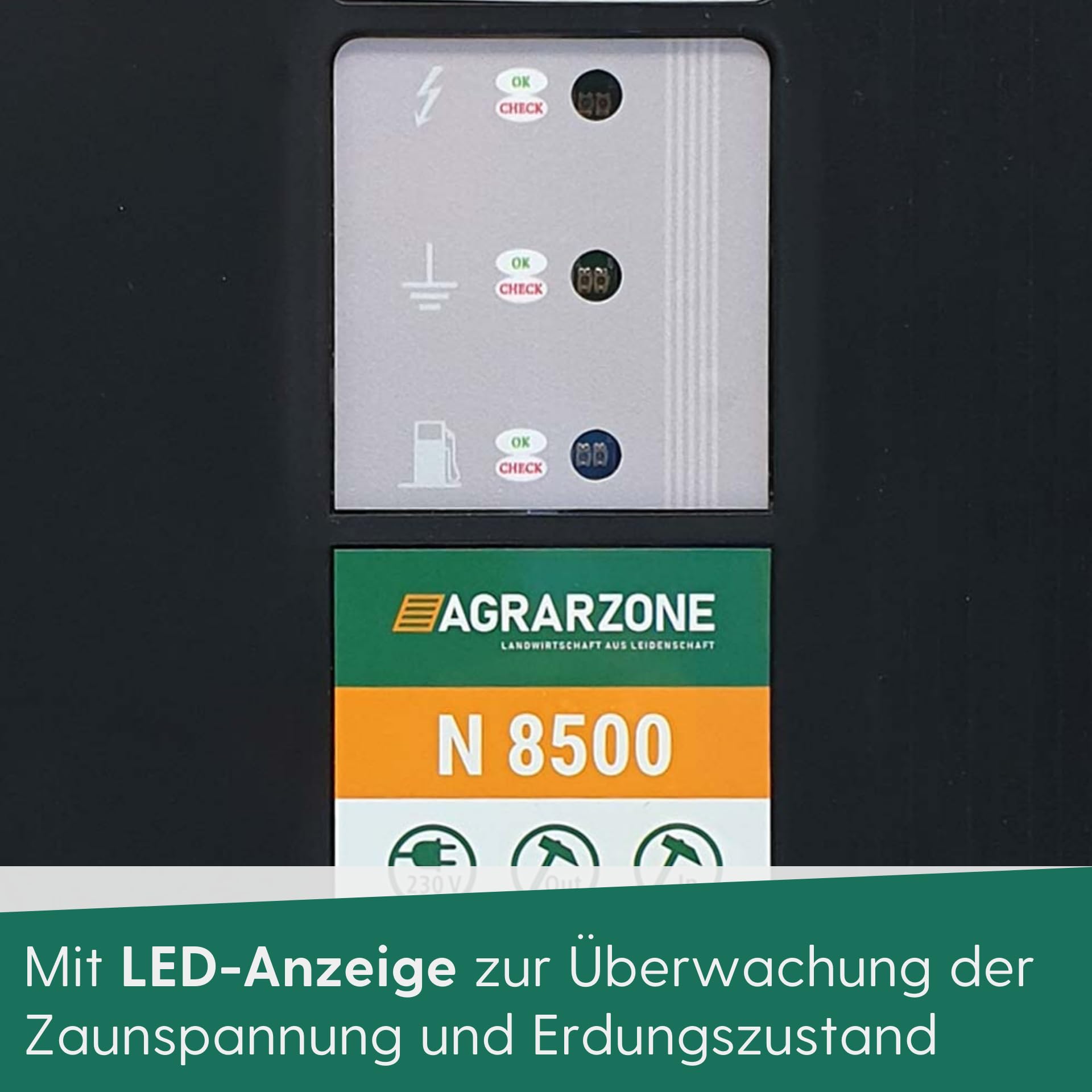 Agrarzone N8500 Weidezaungerät 230V, 12 Joule - Extra Starkes Elektrozaun Gerät 10.000V - LED-Kontrolle - Hohe Hütesicherheit für Pferde, Rinder, Schafzaun, Weidezaun