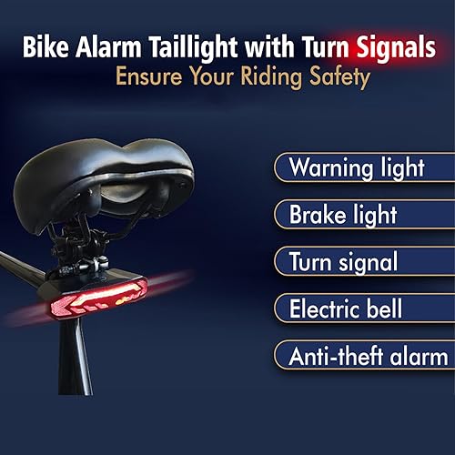 Miniatura 2 de Luz trasera inteligente con alarma para bicicleta con control remoto inalámbrico, 6 modos de luz, señales de giro, alarma antirrobo, campana