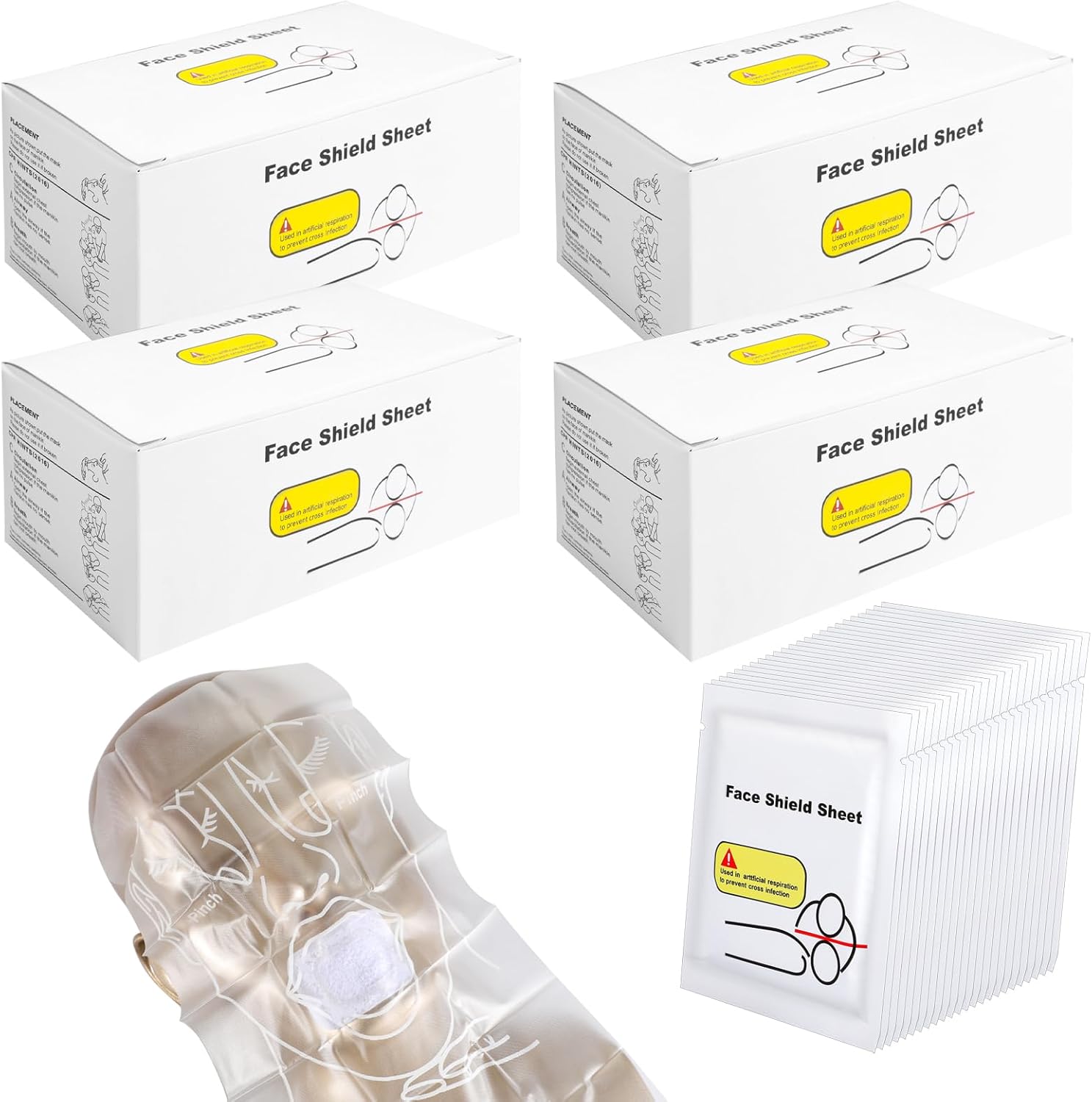 CPR Manikin Training Protector for CPR Training Manikin Individually Wrapped, 200 Shields (7.5" x 12.8")