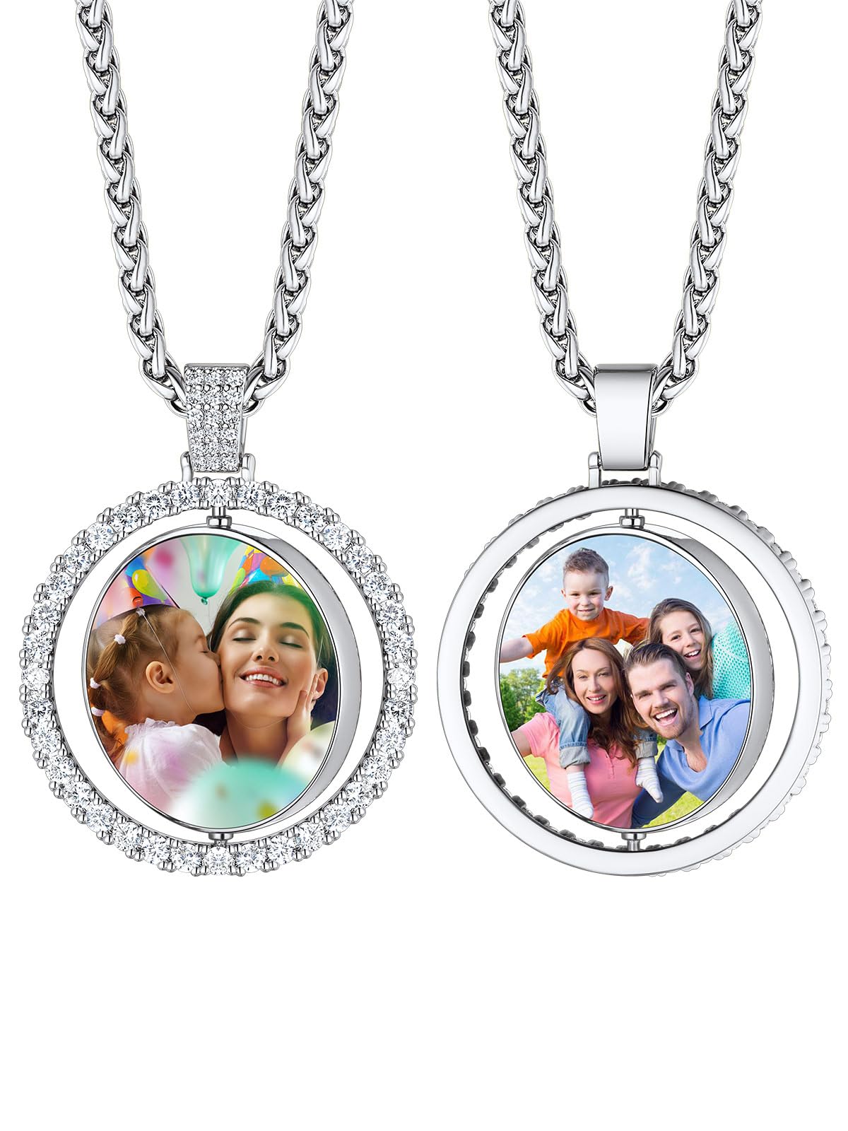 Custom4U Picture Necklace Personalized Photo Circle Chain for Men Women