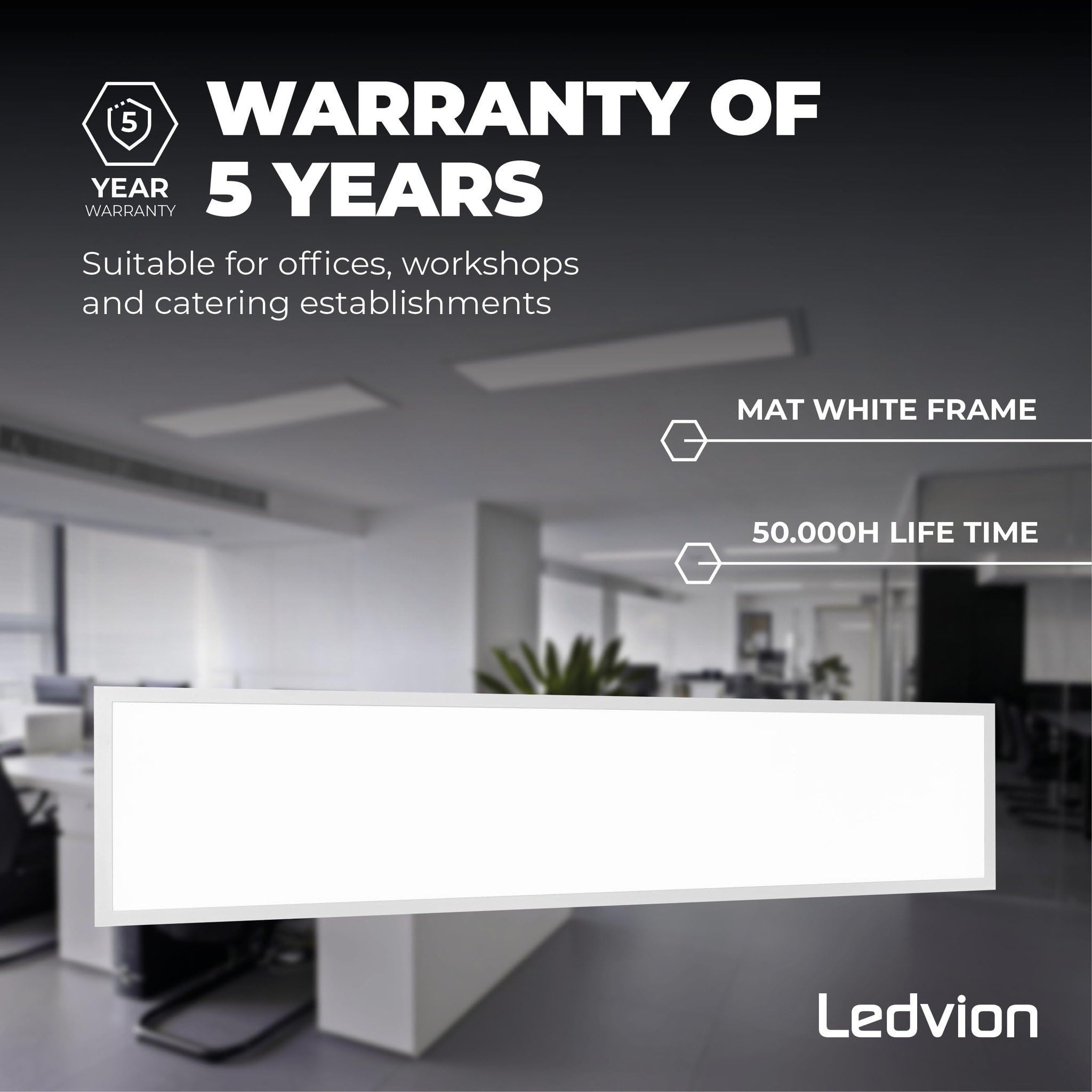 Ledvion - Panel LED Regulable, 120x30, 36W, 4000K, 4000 Lúmenes, Luminaria Empotrada, Incluye Driver LED y Conector Rápido
