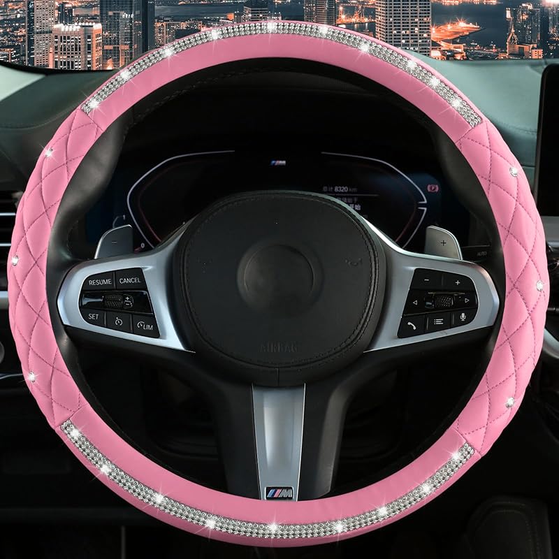 Capa para Volante com Strass LANPU SURE Rosa para Volantes de 37 a 38 cm