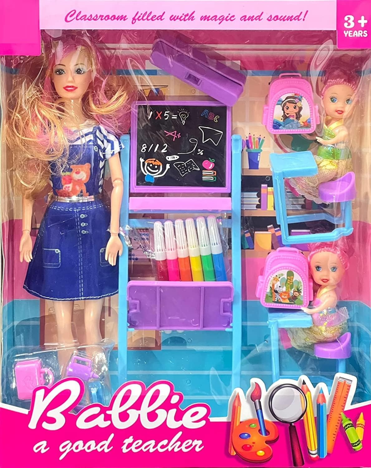SUPER TOY Folding Hands Teacher Doll Playset Toy with 2 Baby Doll Play Set for Kids Girls thumbnail 4