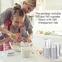 Vista 14 de 150 Pcs Aluminum Foil Baking Cup Disposable Ramekins with Lids 5oz Mini Cupcake Liners Flan Mold Mini Cake Pans with Lids Disposable Cake Tins for