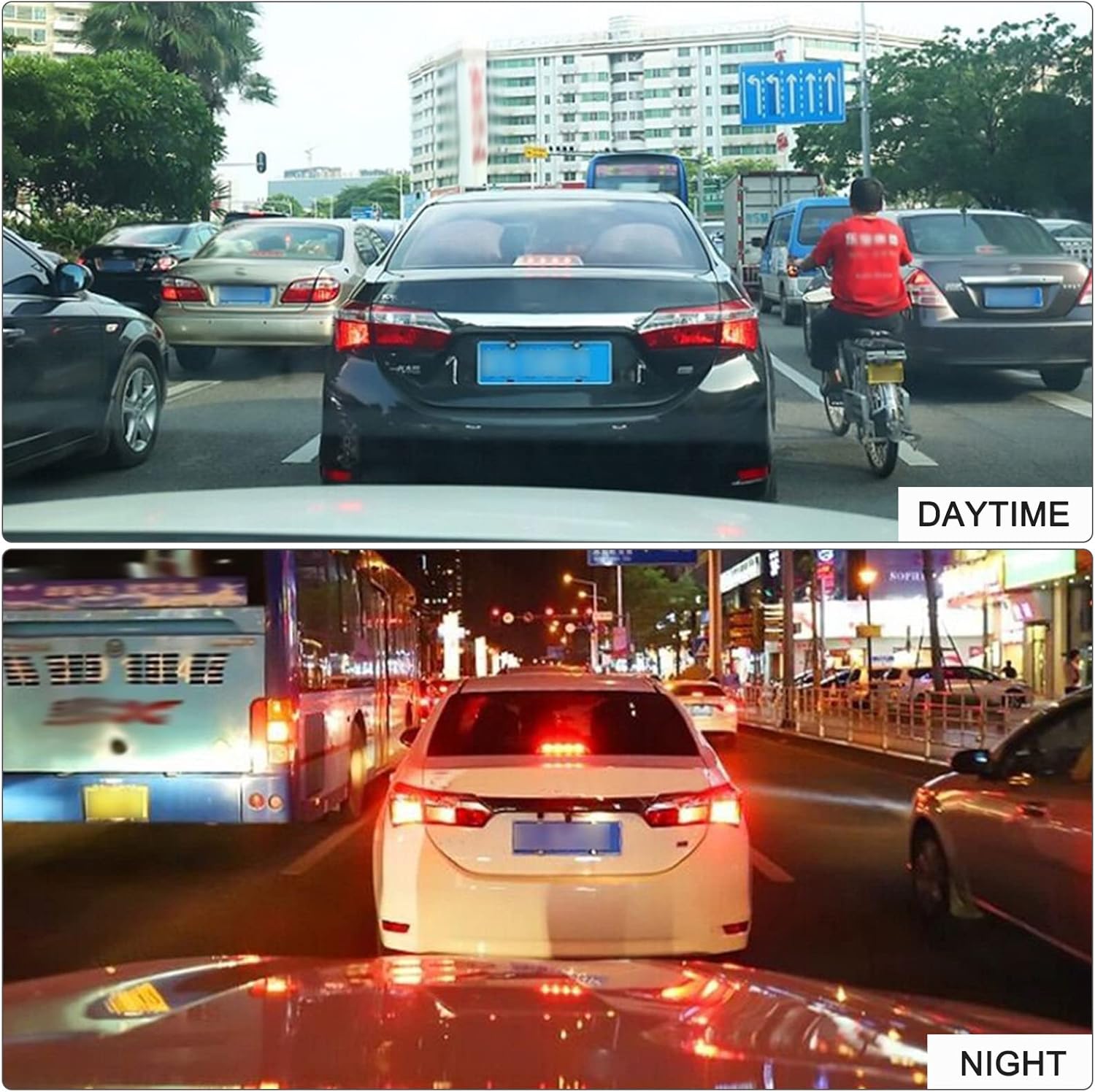 Comparison of video recording quality during daytime and nighttime conditions from the dash camera.