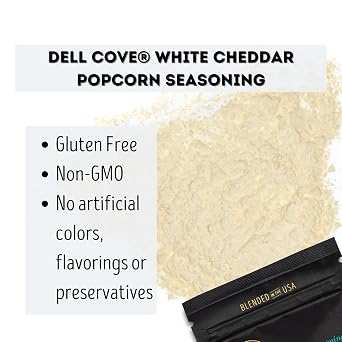 White Cheddar Popcorn Seasoning | Non-GMO & Gluten Free | Vegetarian | Real Gourmet Popcorn, Cheesy Low Sodium Popcorn Seasoning | Dell Cove Spices - 3.2 oz