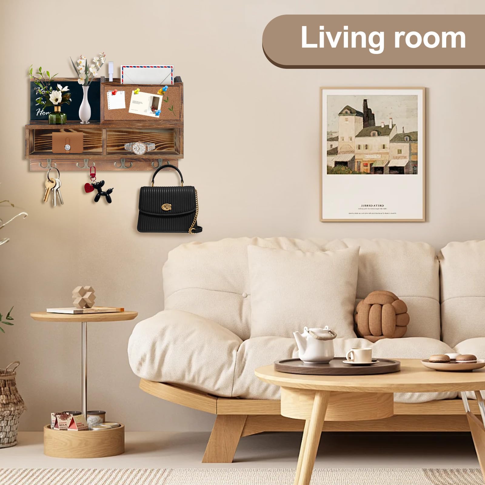 Sleutelhouder voor muur met houten brievenrek organizer met