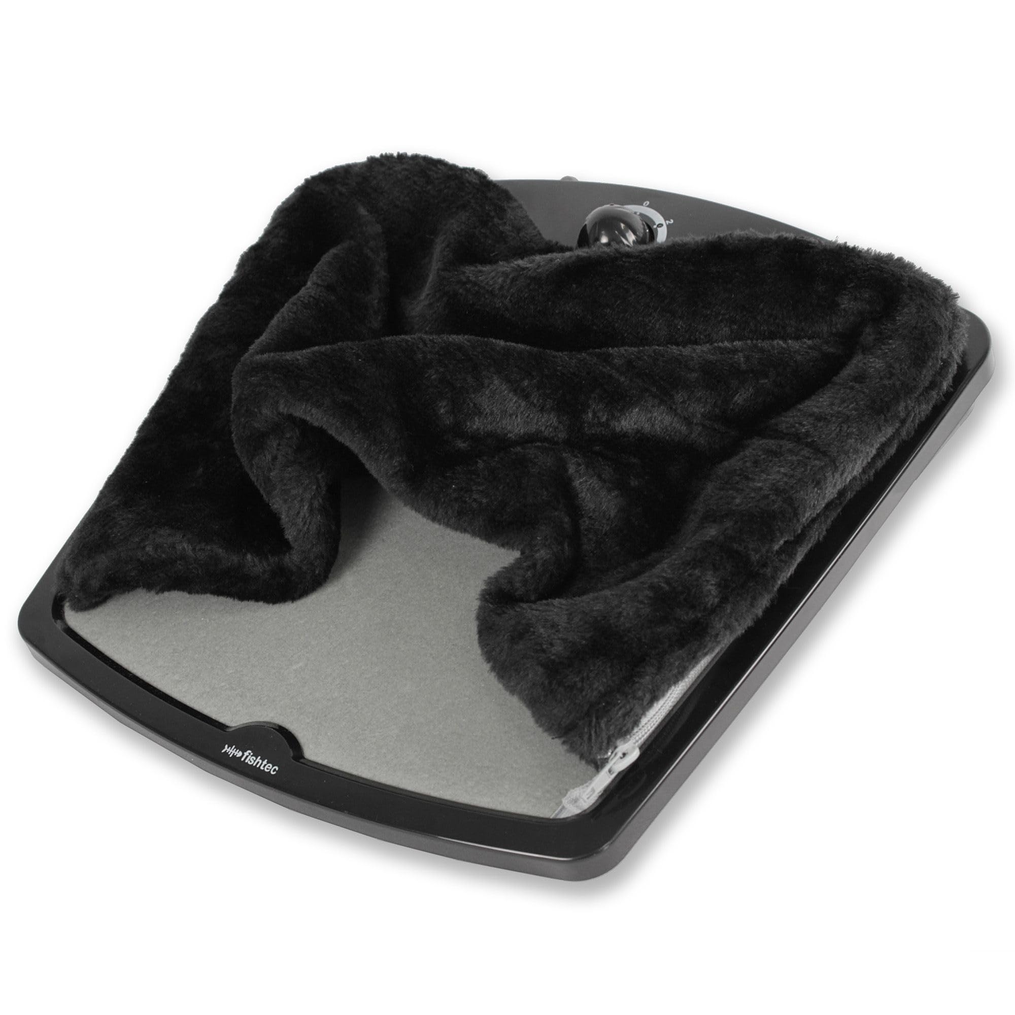 FISHTEC Chauffe Pieds Chauffant Électrique - Chancelière avec Thermostat, 2 Niveaux de Température Maintien vos au Chaud en mn Housse Lavable machine Noir