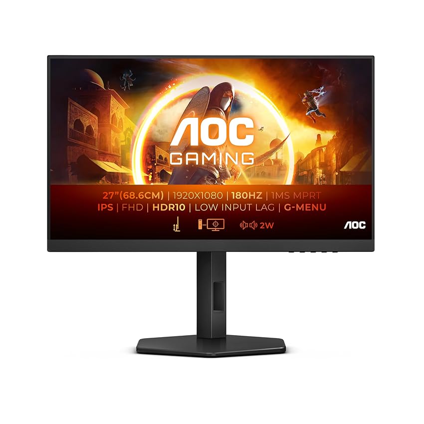 AOC Gaming 27G4X - Monitor FHD, 27 pollici, 180 Hz, 1 ms, FreeSync Prem., G-Sync comp., HDR10 (1920x1080, HDMI, DisplayPort) nero