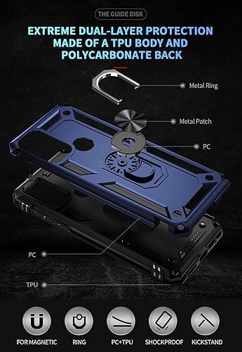 Miniatura 6 de Funda de grado militar para Motorola Moto G Play 2023, anillo giratorio de metal 360 grados, soporte de soporte, armadura, resistente a prueba de
