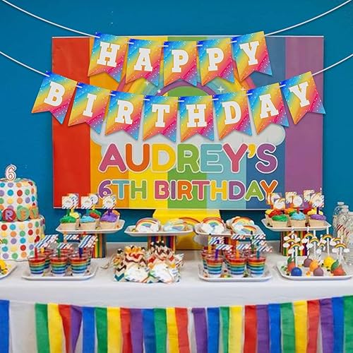 Miniatura 5 de Cartel de feliz cumpleaños de arco iris, colorido cartel de feliz cumpleaños con purpurina, decoraciones de cumpleaños de arco iris, pancartas para