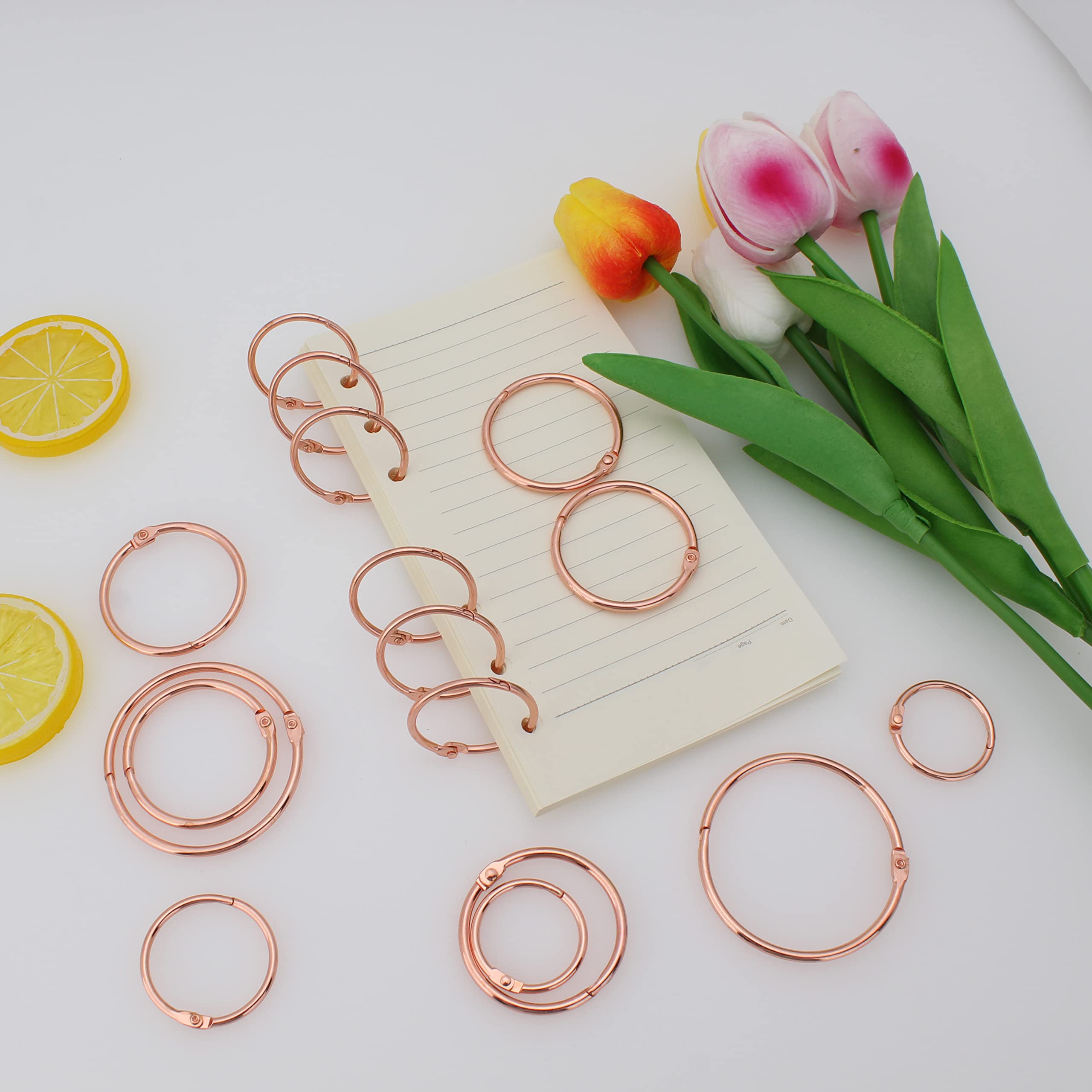 OKVGO Rose Gold Metal Binder Ring for Key Index Cards of Round Loose Leaf Book Rings for Home School and Office (15mm+20mm+25mm+30mm+38mm+50mm(10pcs/Size)) - Image 3