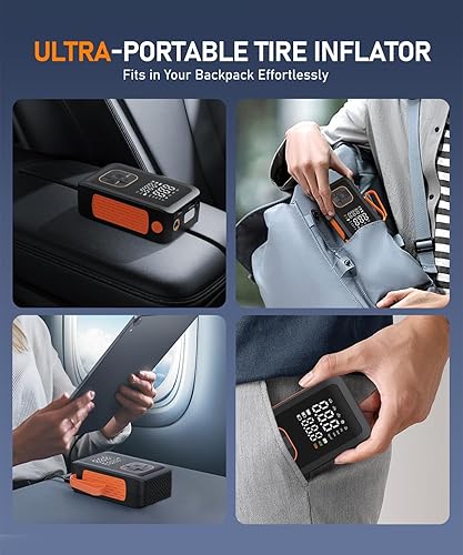 Miniatura 7 de Tire Inflator Portable Air Compressor, 150PSI & 3X Faster Cordless Air Pump for Car Tires with LED Light, Tire Pump with Cigarette Lighter Plug for