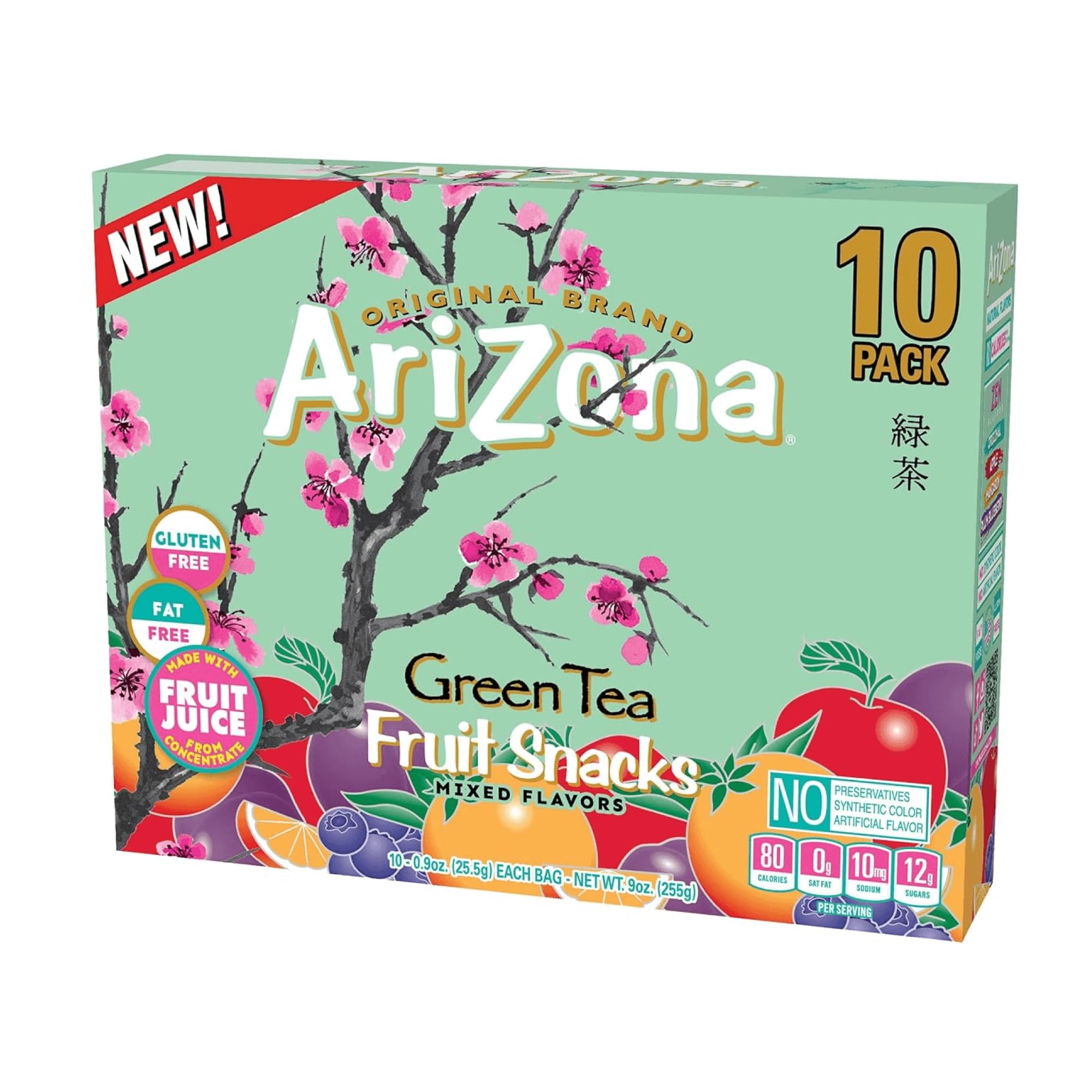 AriZona Iced Tea Fruit Snacks, Green Tea - 0.9 oz, 10 count Box