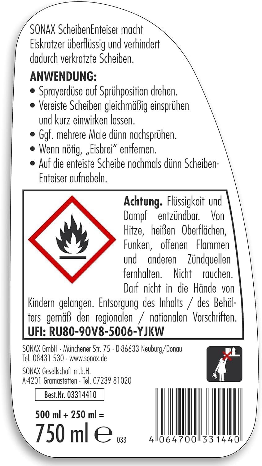 Set di 4 sbrinatori per parabrezza, spray Sonax, 750 ml, per parabrezza auto + 2 raschietti per ghiaccio Murska con lama in ottone, per una visione chiara