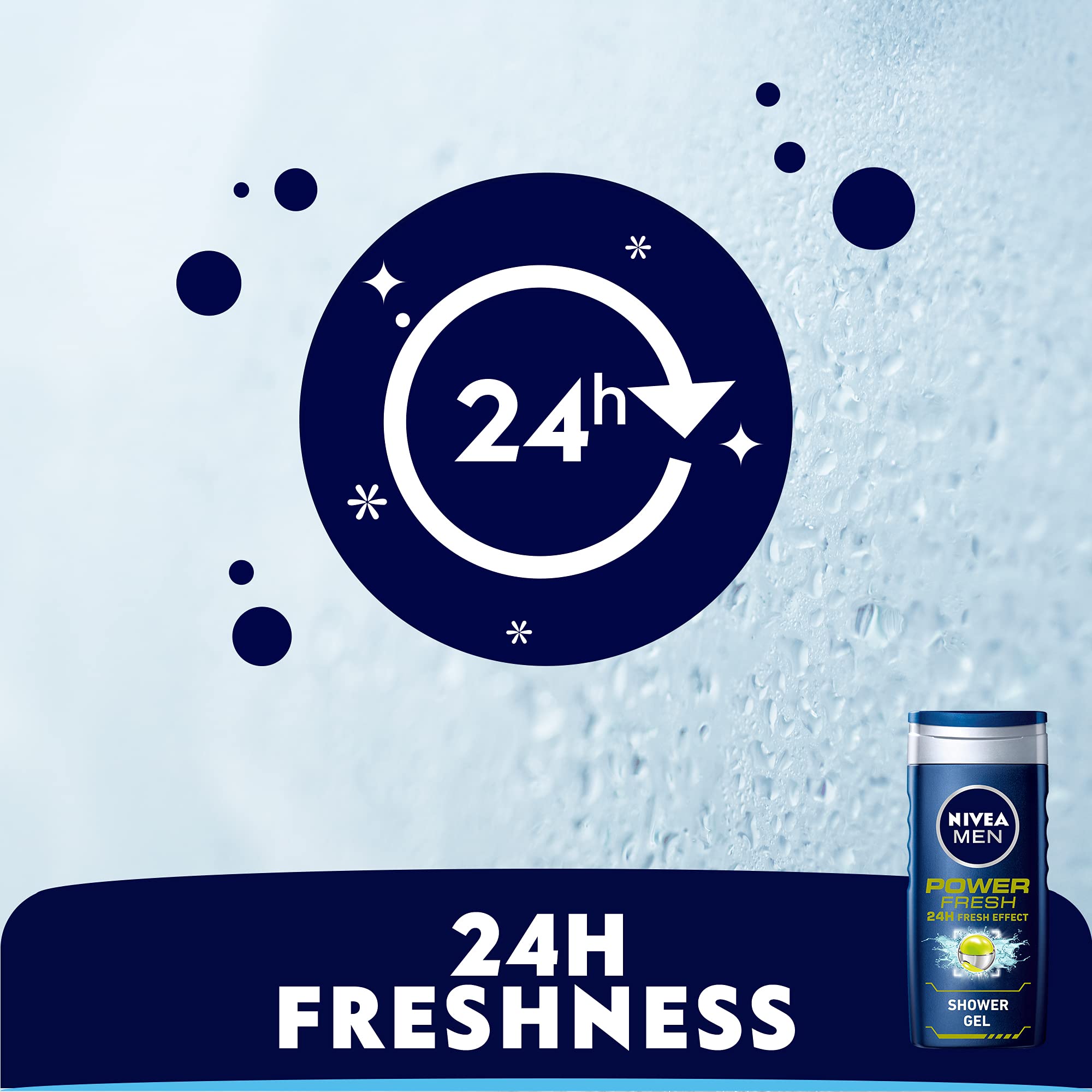 NIVEA MEN Power Fresh Shower Gel 250ml – Long-Lasting Fresh Body Wash & Shampoo for Men with a Bold, Powerful Fresh Scent, Rich Lather Cleans Body and Hair for All-Day Freshness and Confidence