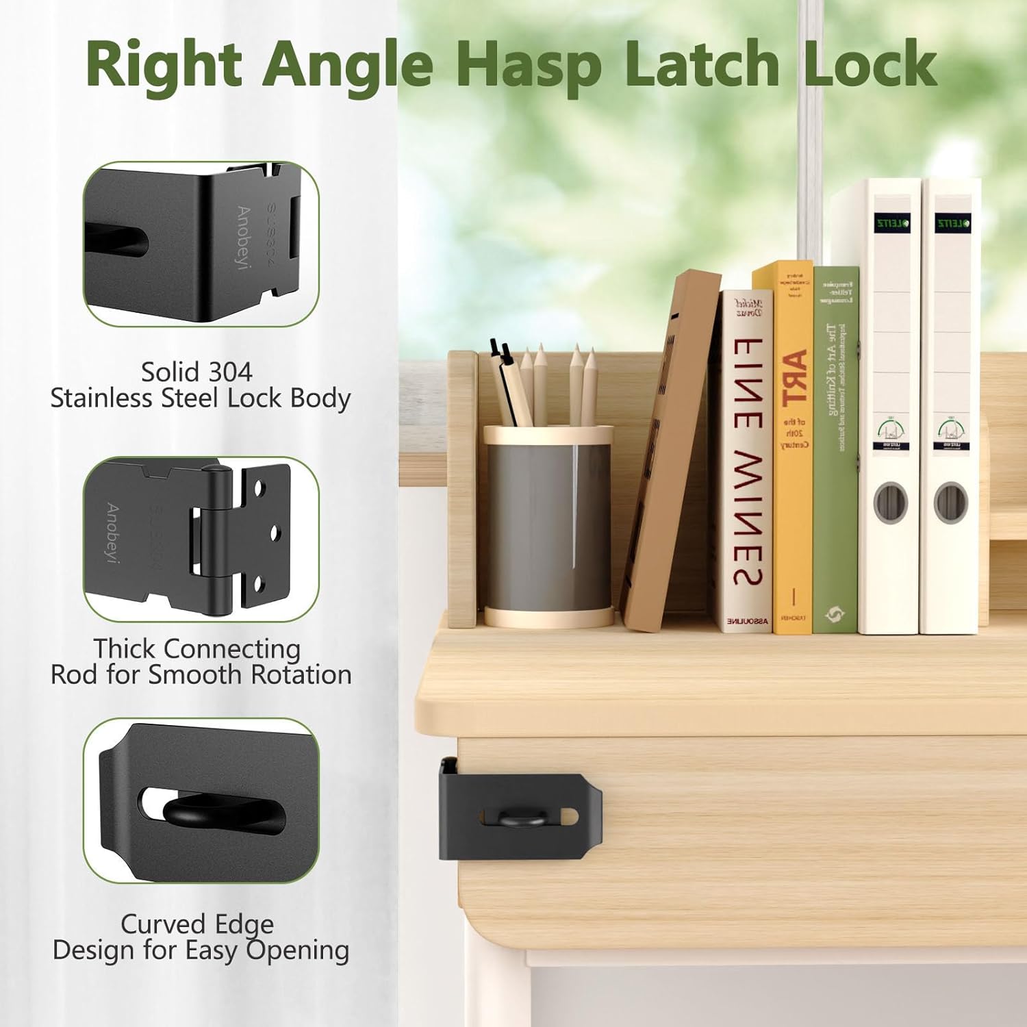 Door Hasp Latch, 90 Degree Padlock Hasp Lock, 304 Stainless Steel Security File Cabinet Lock for Padlock, Right Angle Hasp Latch Lock for Shed, Box, Cupboard, Mailbox, Drawer (Black-4pcs)