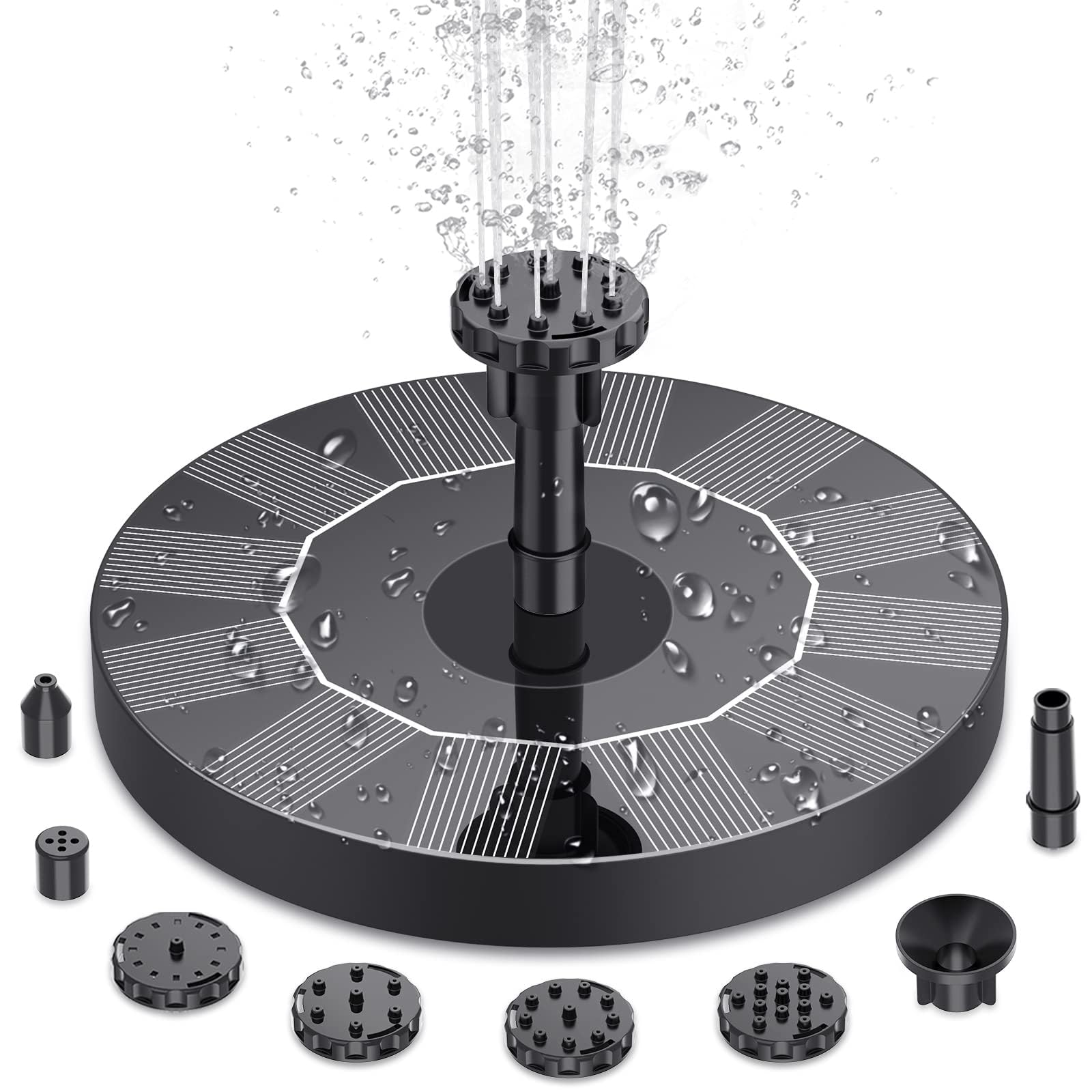Solar Fountain Pump for Bird Bath Upgrade, Solar Bird Bath Fountain with 6 Nozzles, Solar Floating Powered Water Fountain Pump for Garden, Ponds, Pool, Fish Tank, and Aquarium (5.12inches(13CM))