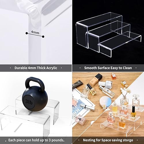 Miniatura 4 de HAOWUJIN Elevadores acrílicos para exhibición, 6 piezas de acrílico transparente para bufé, postres, cupcakes, marionetas, accesorios, perfumes,