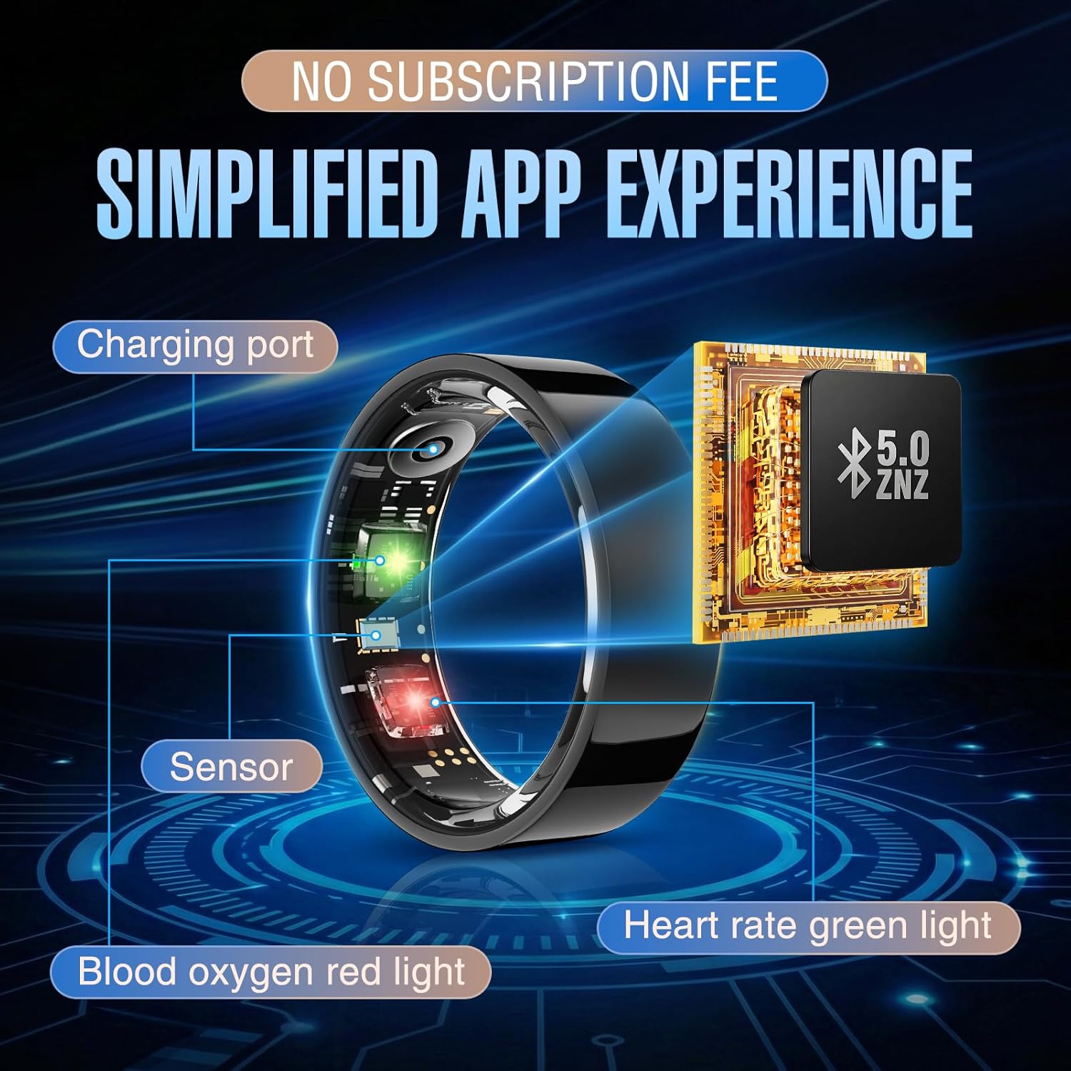 Halo Ring Smart– Compatible with iOS and Android Systems, No Subscription Required, Long Battery Life, Equipped with Sensor Technology, Supports Fitness, Blood Oxygen, and Sleep Monitoring.