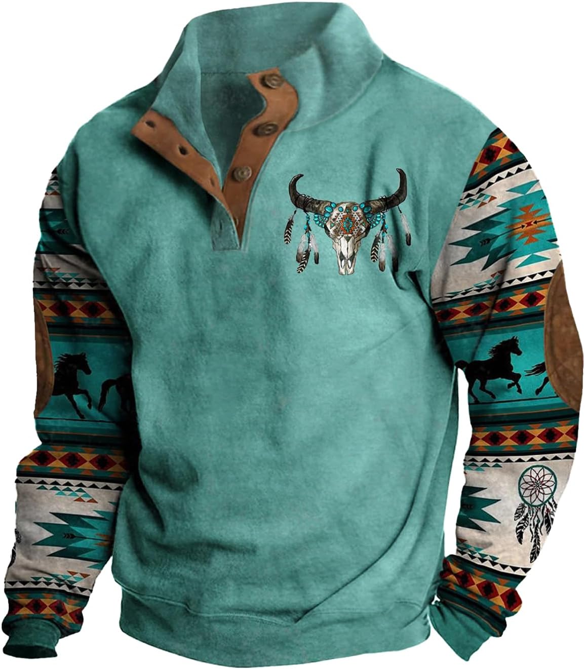 Western Sweatshirts for Men Aztec Ethnic Print Quarter Zip Pullover Fleece Hoodies Casual Stand Collar Sweatshirt