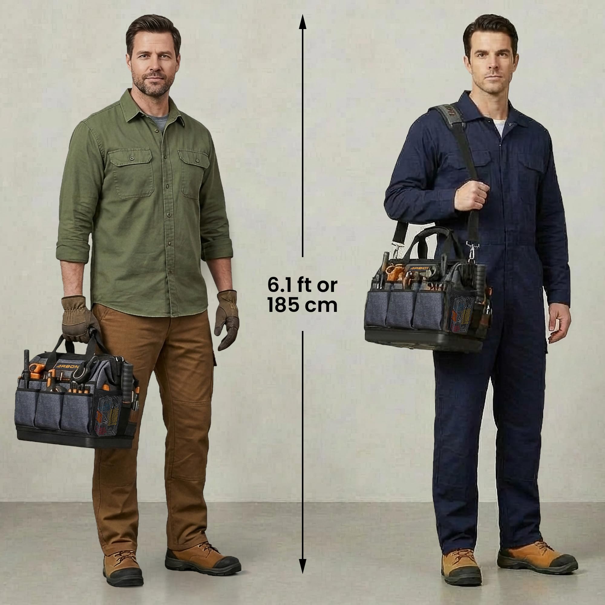 ARBON Bolsa de herramientas resistente con base moldeada: bolsa de herramientas superior de boca abierta bolsas de mano organizador para hombres y mujeres artesano eléctrico Hvac Carpenter y Mechanic
