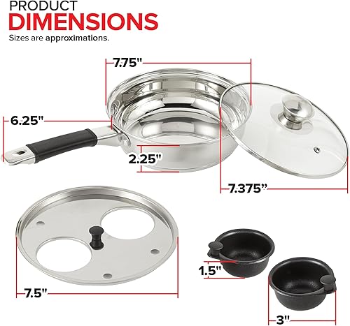 Miniatura 2 de Sartén antiadherente para escalfar huevos, 2 tazas de huevos escalfados, fácil de cocinar huevos escalfados de acero inoxidable, Perfect Eggs