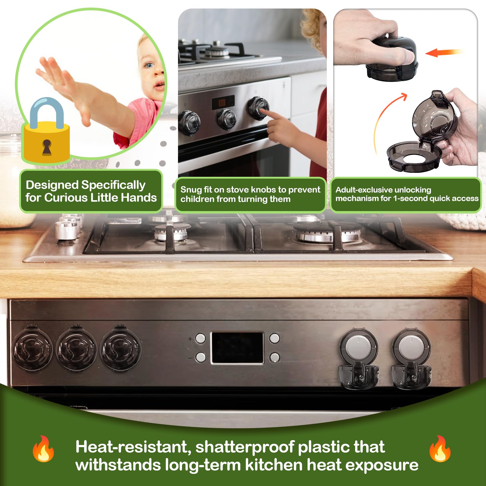 TENGYYY Stove Knob Safety Covers (5-Pack) - Heat-Resistant Childproof & Pet Proof Locks for Gas/Electric Stoves, Clear Easy-Install Guards (Transparent Black)