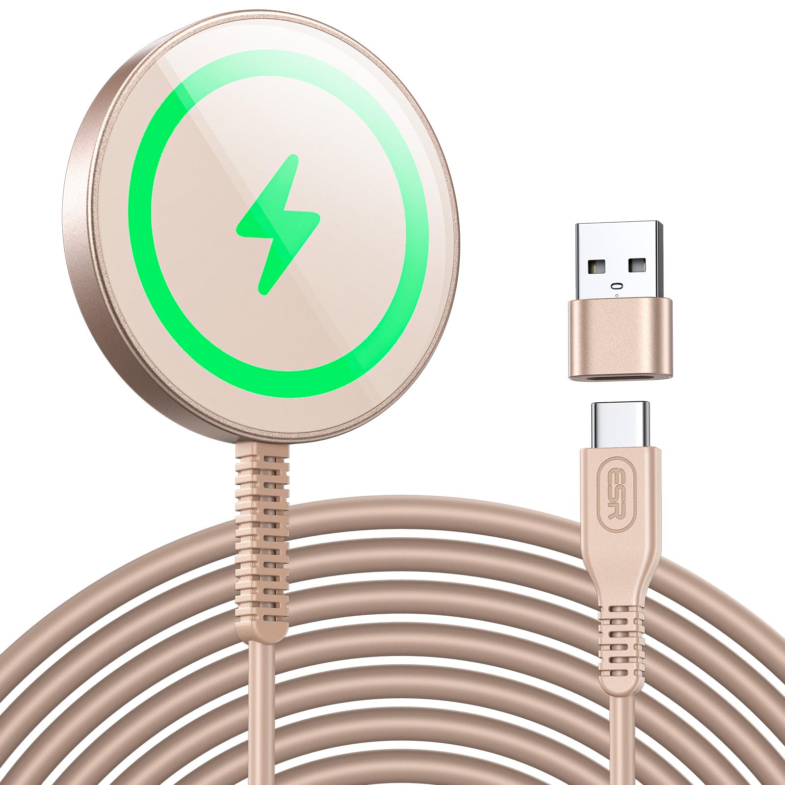 ESR HaloLock ładowarka Magsafe, magnetyczna bezprzewodowa ładowarka, bezprzewodowa ładowarka kompatybilna z iPhone 17/16/15/15 Pro/15 ro Max/14/13/12, trwałe połączenie magnetyczne, pustynny Tytan