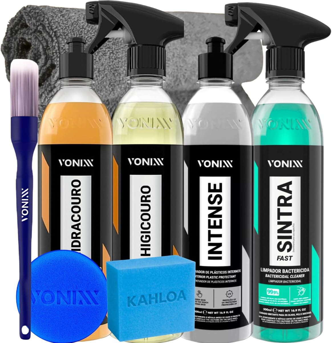 Kit hidratante Restaurador de Couro Hidracouro Higicouro Apc Sintra fast Revitalizador de pasticos Intense 500 ml Vonixx