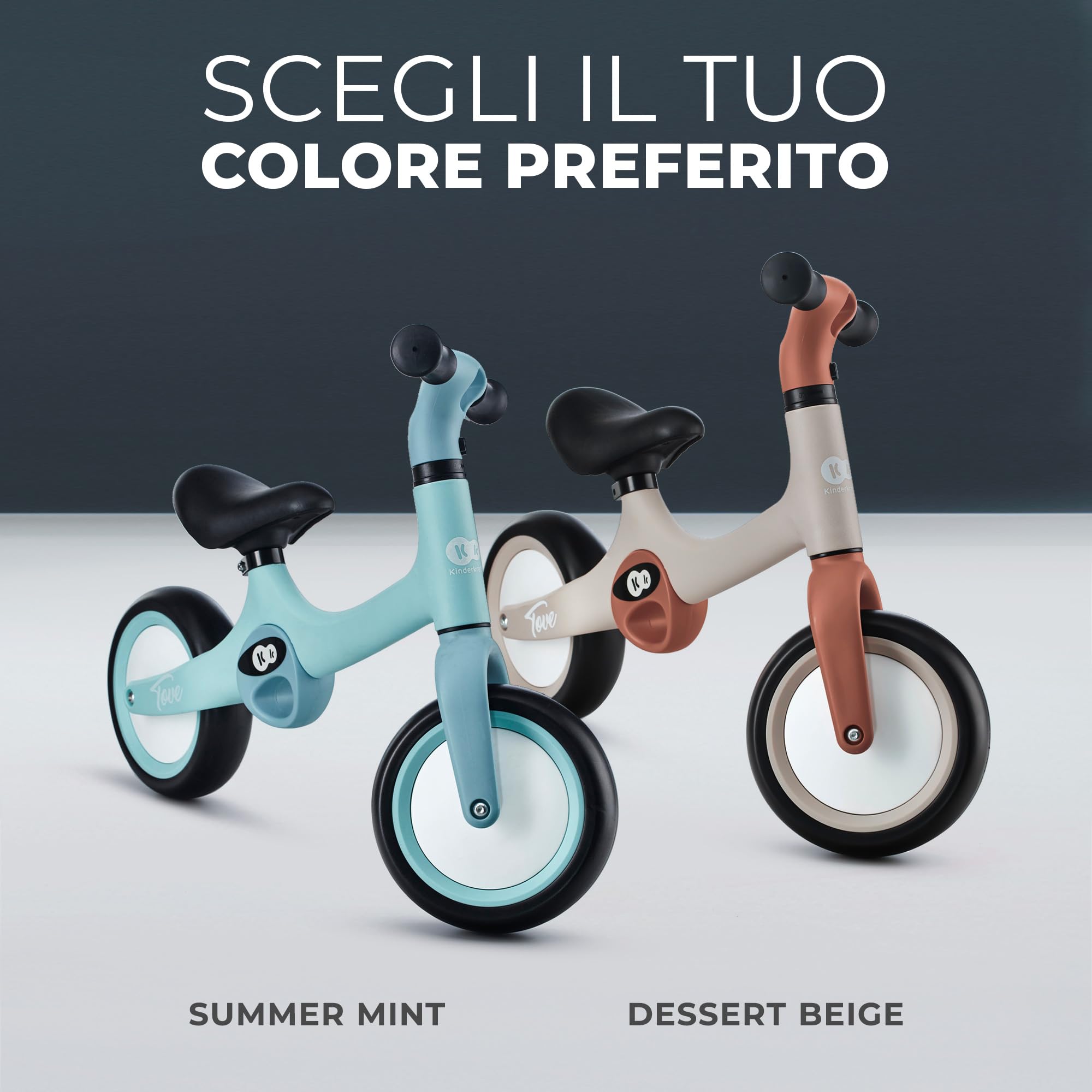 kk Kinderkraft TOVE Bicicletta bambini da 1,5 anni, Bici senza pedali, Design sportivo, Regolazione della sella, Bloccasterzo, Montaggio facile, Struttura leggera - 2 kg, Verde