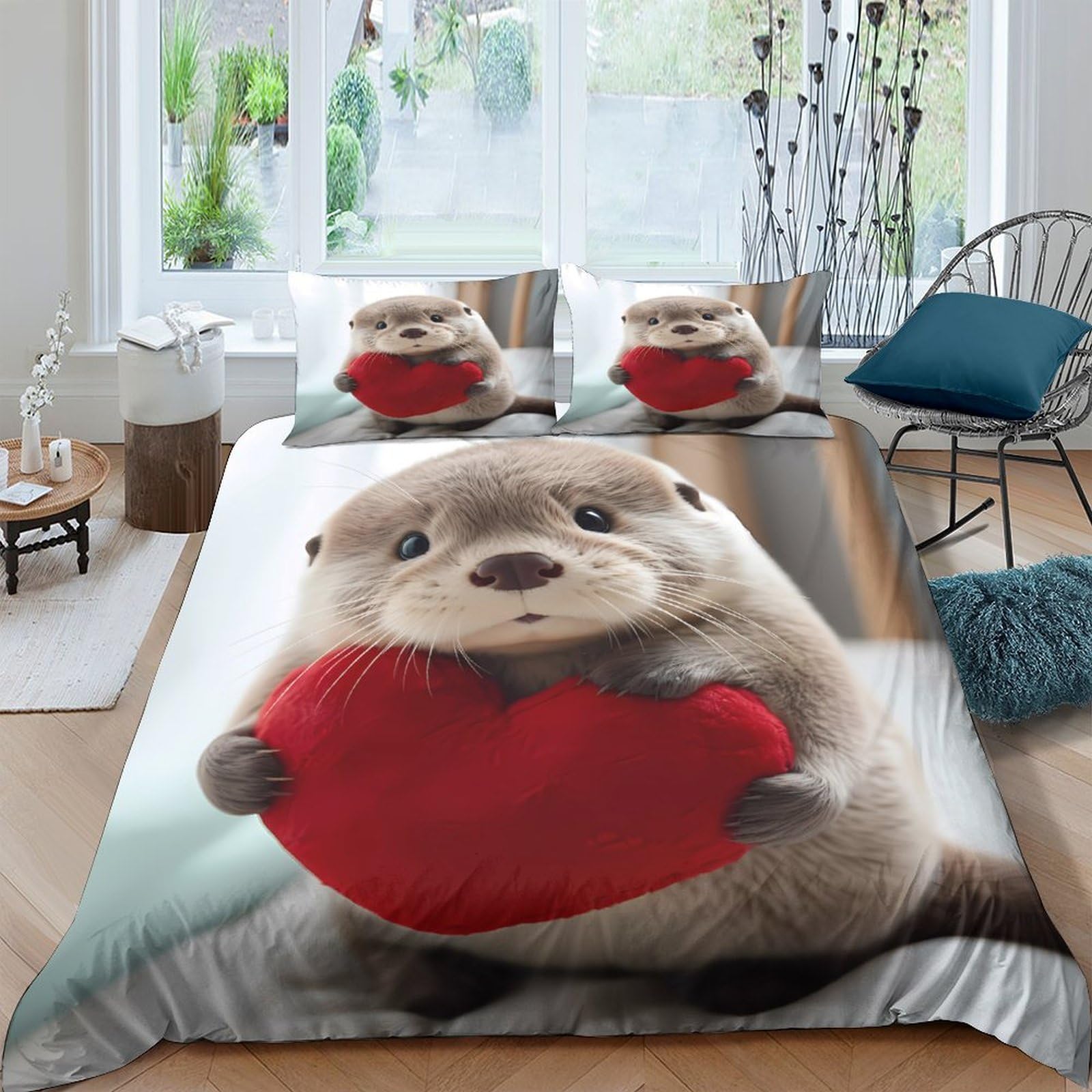 Ctjqhvkz Style-10 3D Printed Cute Otter Heart Fitted Sheet Microfiber Bedroom Decor Animal Mattress Cover For Home Guest Room Single（135X200cm）