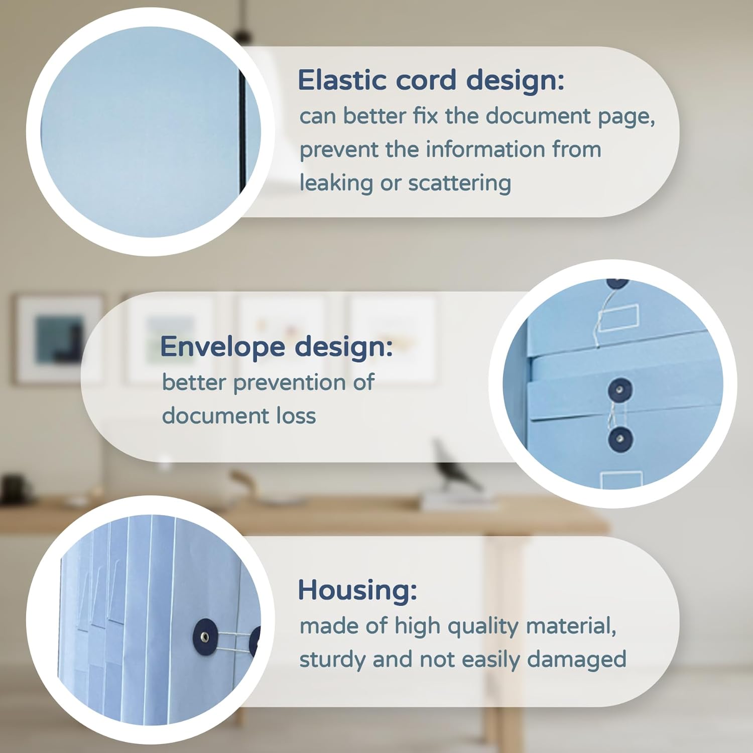 FOTN Large Folio Document Organizer with Envelope Pocket, In Case I Go Missing Binder for Organizing Important Documents (Blue)