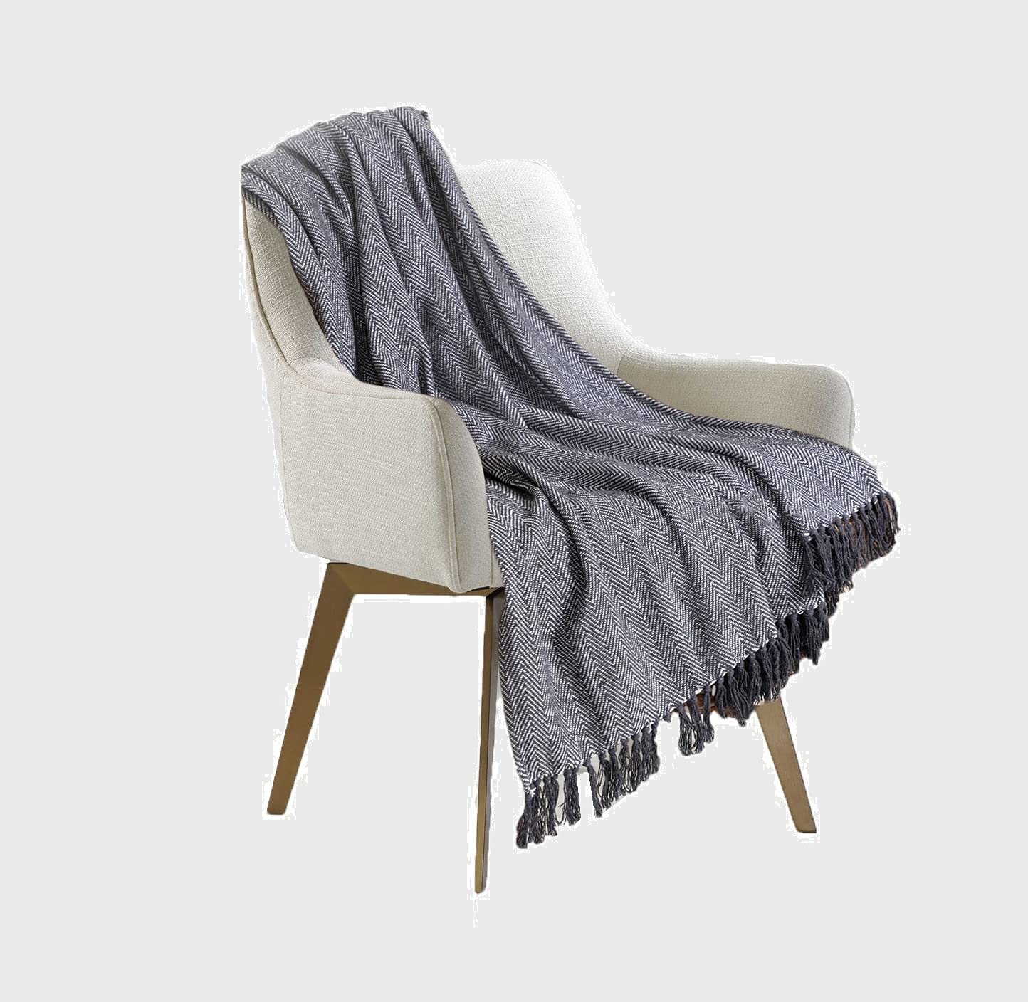 Herringbone Throw for Sofa and Bed, Large 3 Seater Sofa Cover, Single and Double King Size Bed Blanket, Grey white Throw Super King (254cms x 394cms)