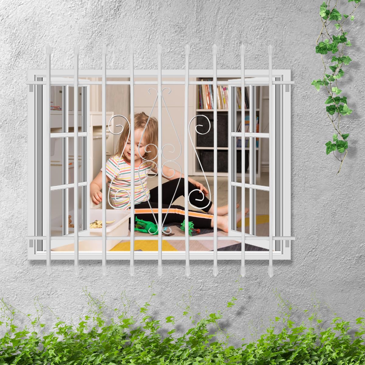 Spear Point Heavy Duty Window Bar,Window Security Bars Guards for Prevent Burglary,Safety for Home and Pet(42×36,White,Choose The Installation Accessories You Need Separately