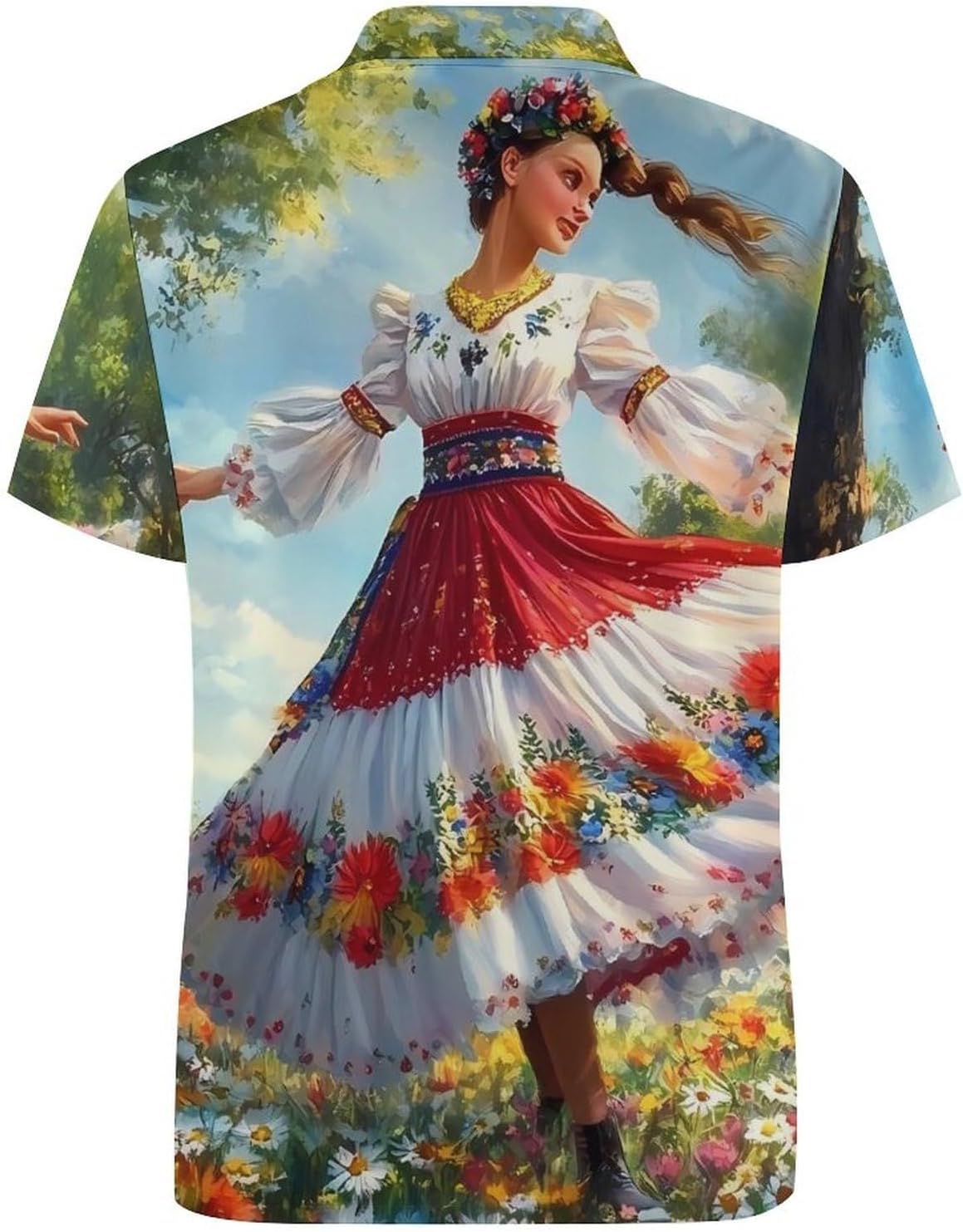 Ukrainian Woman Flower Field Womens Golf Polo Shirts Summer Short Sleeve Collared 3 Buttons T Shirt Activewear Tops