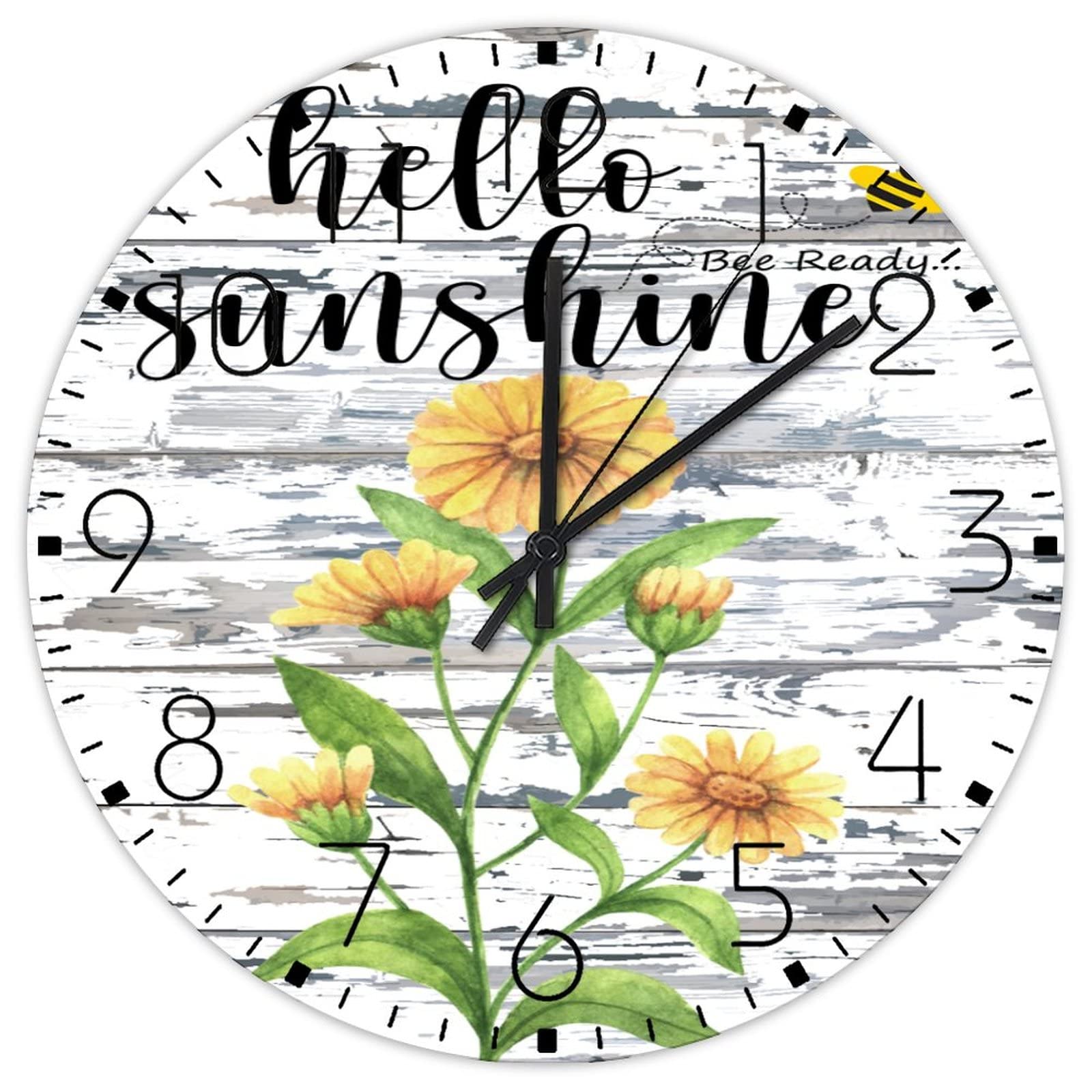Horloge murale tournesol en bois rustique pour salle de classe