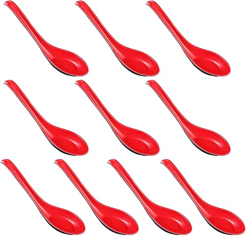 DOITOOL Paquete de 10 cucharas de sopa coloridas para niños y niñas, de mango largo, utensilios multiusos para comer