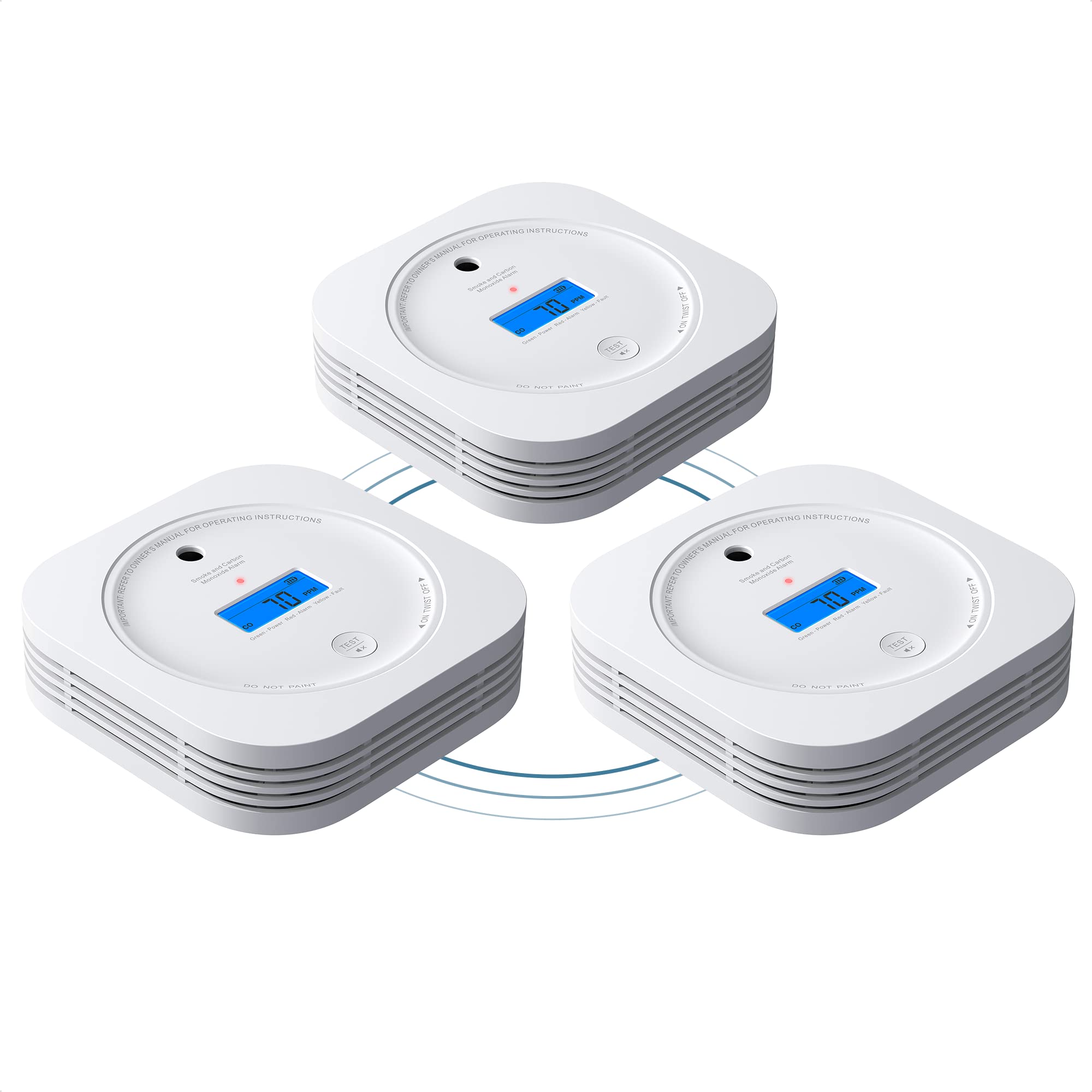 AEGISLINK Détecteur de Fumée et de Monoxyde de Carbone Interconnecté sans Fil, Alarme pour Fumée et CO avec Pile Remplaçable et Une portée de Transmission de Plus de 250 m, SC-RF200, Lot de 3