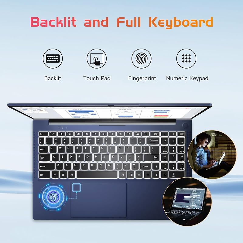 NIMO 15.6 IPS-FHD-Laptop, 16GB RAM 1TB SSD Intel Pentium Quad Core, Backlit Keyboard Fingerprint (Beat to i3-1115G4 Up to 3.4GHz) Computer for Student-Home WiFi 6 BT5.2 Win 11 image 4