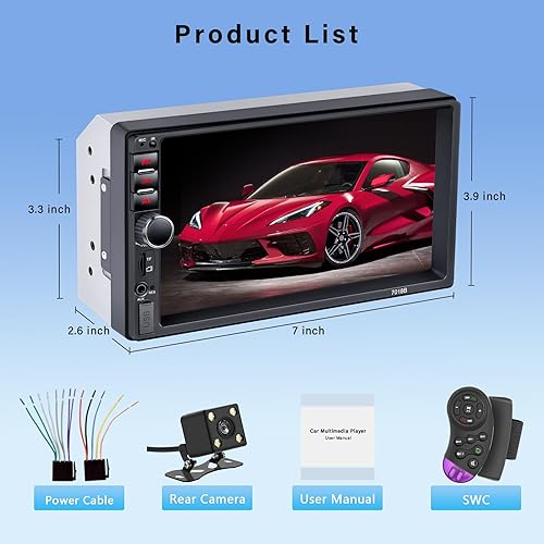 Miniatura 7 de Estéreo de coche de doble DIN, radio de coche de 7 pulgadas con pantalla táctil HD Bluetooth estéreo para automóvil, llamadas manos libres