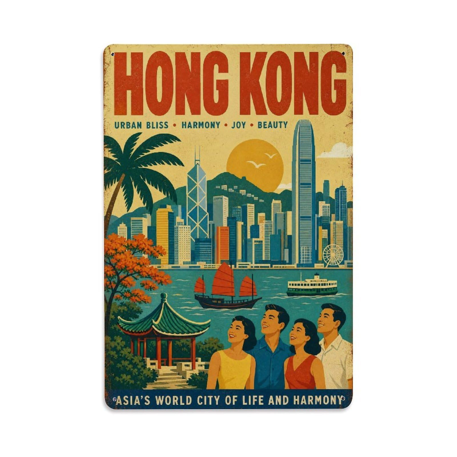 Metal Tin Sign Vintage Travel Hong Kong Bliss