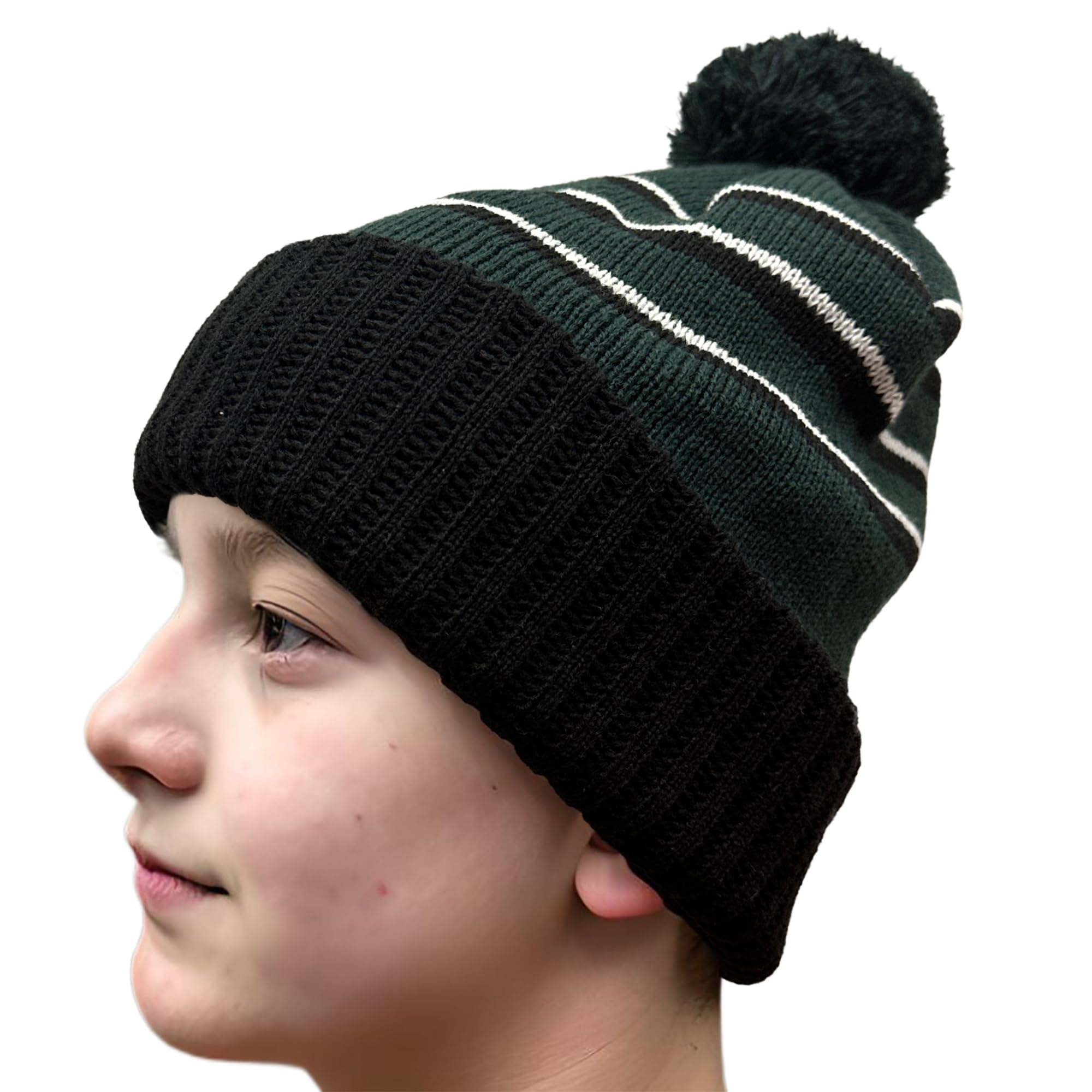 Winter Soft Unisex Cuff Pom Pom Multi Color Stripe Knit Beanie Hat