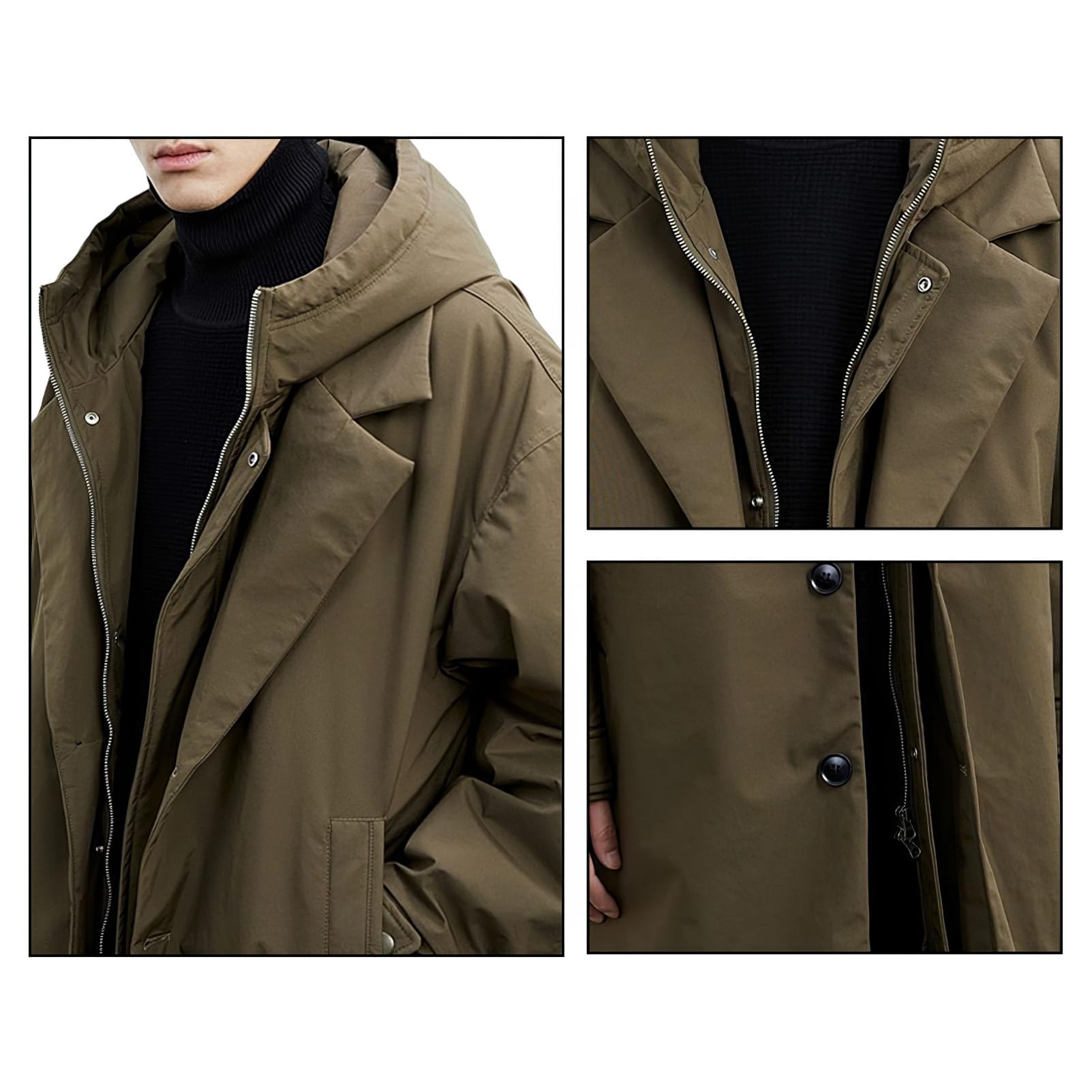 ANUFER Uomo Termico Cotone Imbottito Giacca Parka Media Lunghezza Incappucciato Inverno Trench Cappotto