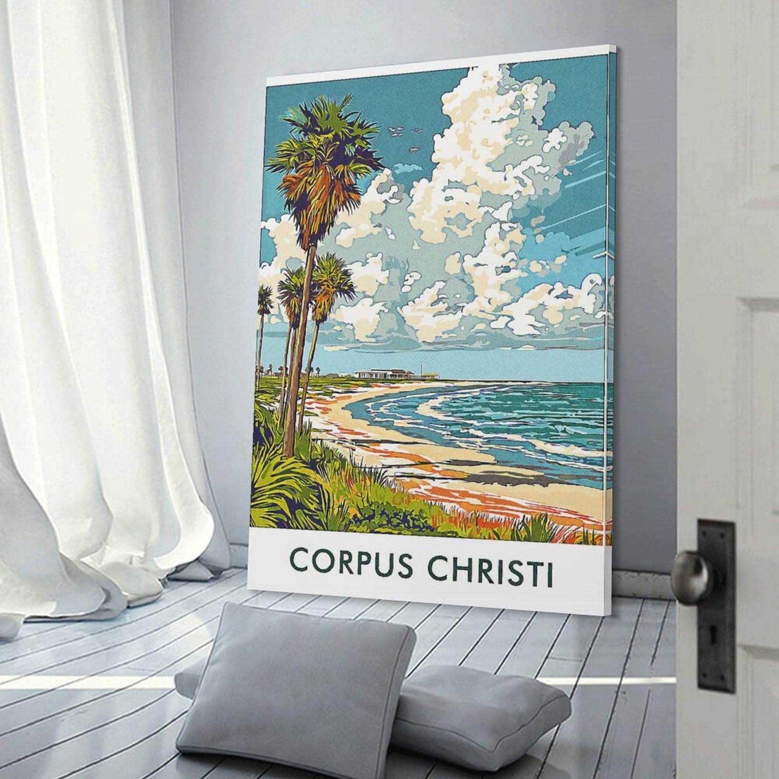 Junmoney Canvas Wall Picture Corpus Christi Beach Scene, 20x30inch(50x75cm), for Restful Interiors, Bedrooms Or Small Rooms, Home Artwork with A Soft Interior Feel