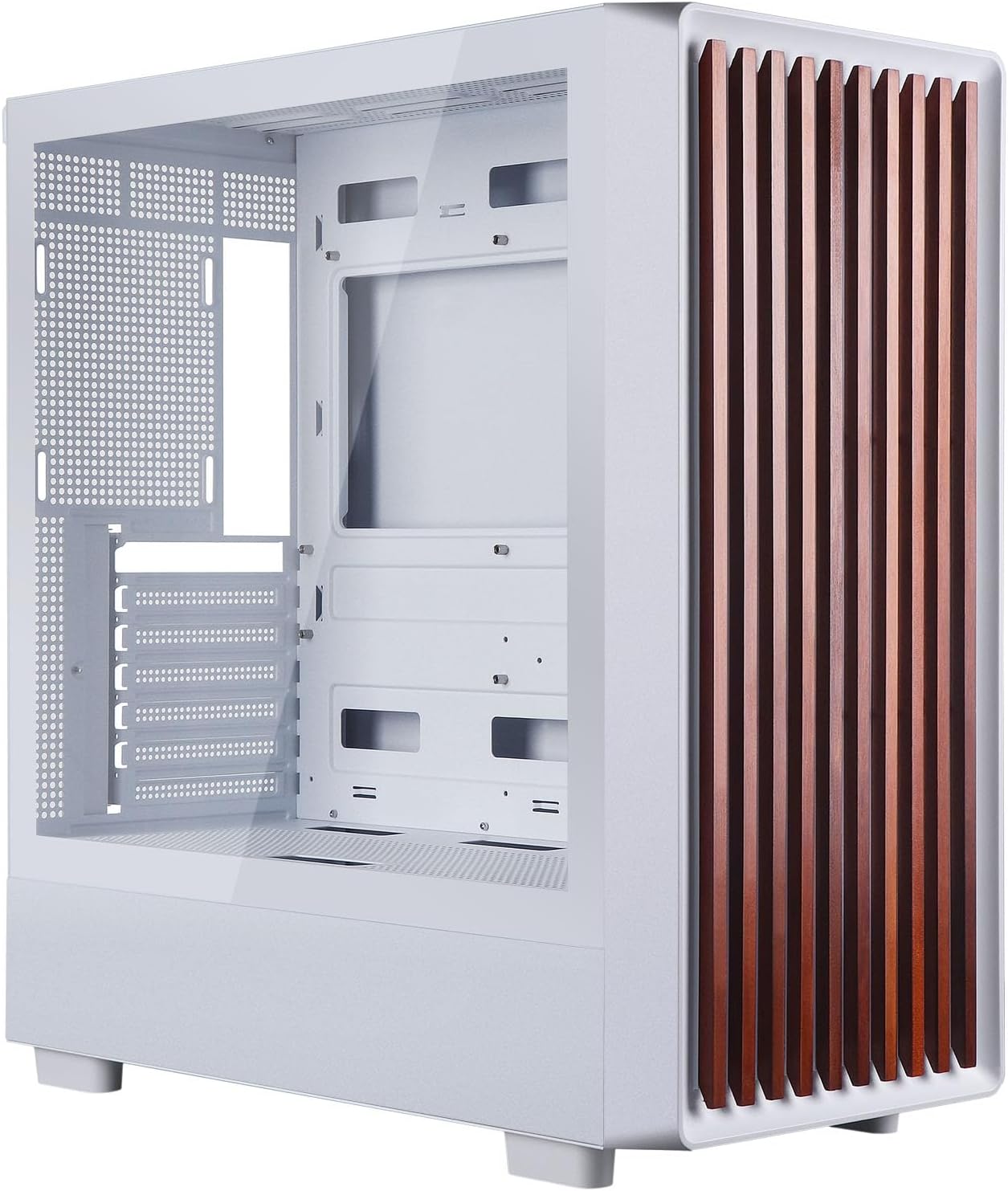 D2 Mid Tower Gaming PC Case Dual Chamber Tempered Glass Side Panel Meshify - Walnut Wood Front - Can Build in 12 ARGB PWM Fans High Airflow - 360MM RAD Support for ATX/mATX/ITX Motherboards White