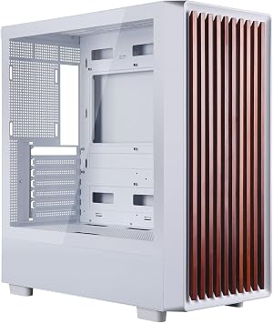 Mid Tower PC Case Dual Chamber Glass Side Panel Meshify Walnut Wood Front | Can Build in 12 ARGB PWM Fans High Airflow - 360MM RAD Support for ATX/mATX/ITX Motherboards White